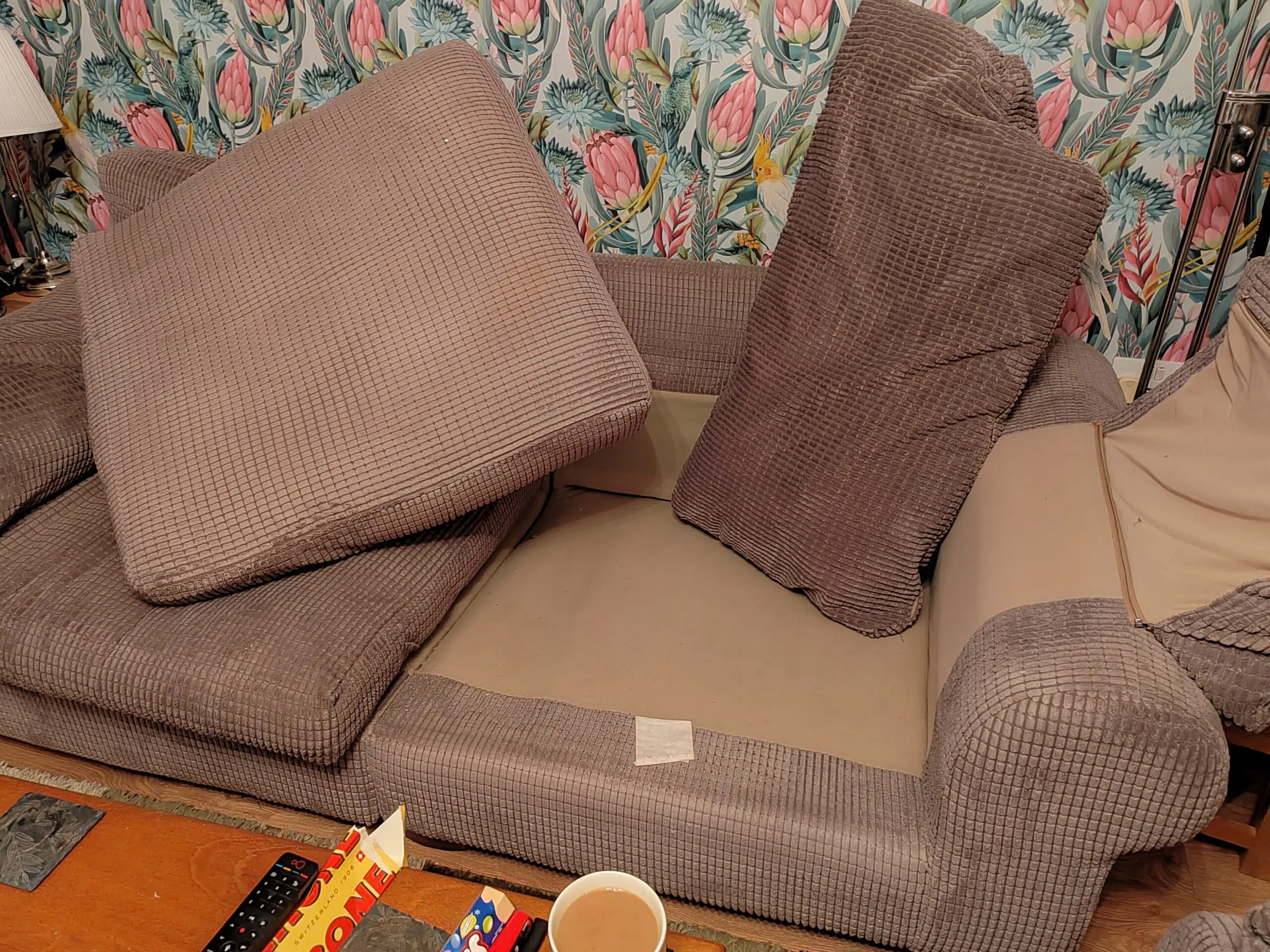 Grey 2 seater sofa and snuggle chair