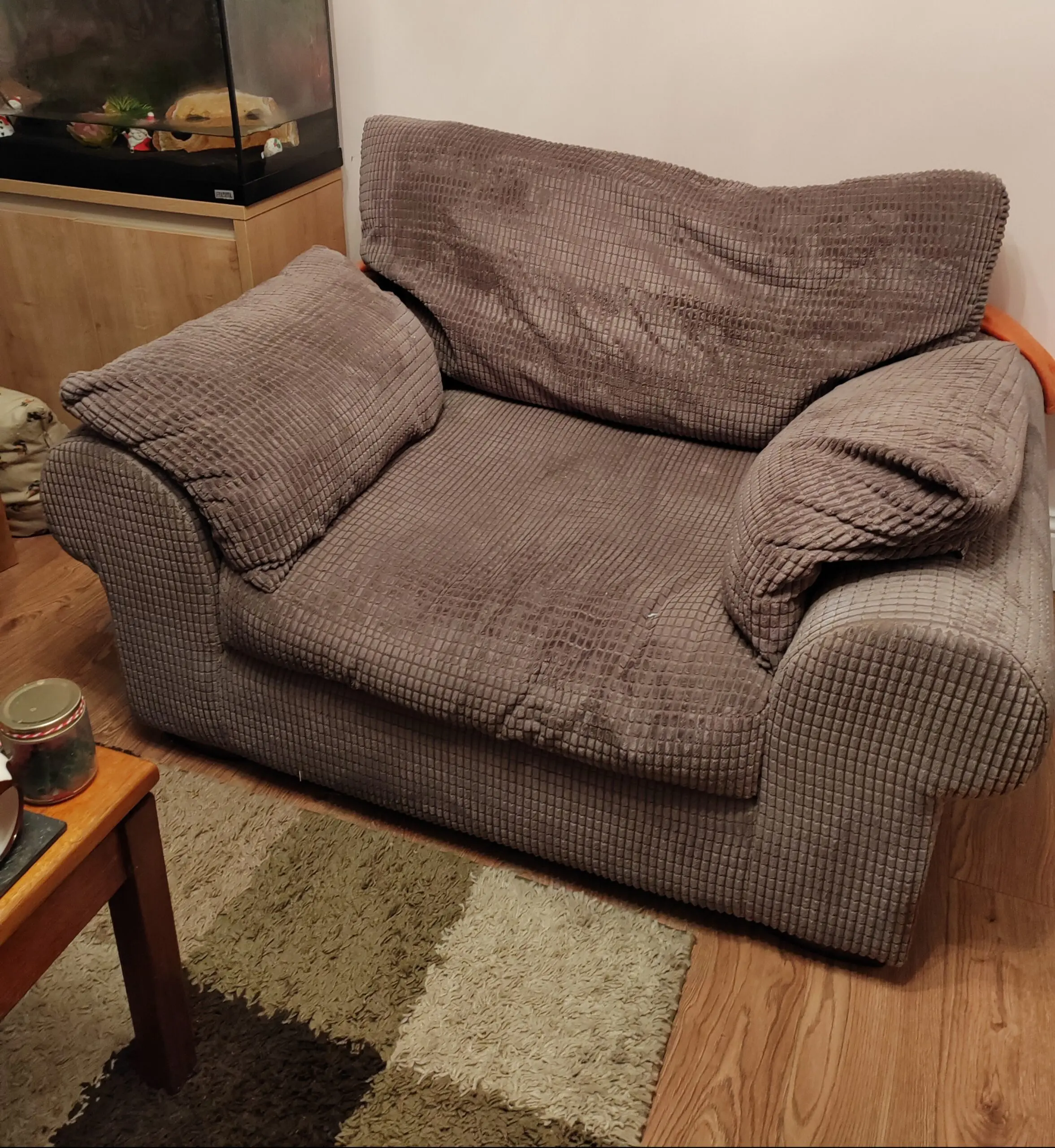 Grey 2 seater sofa and snuggle chair