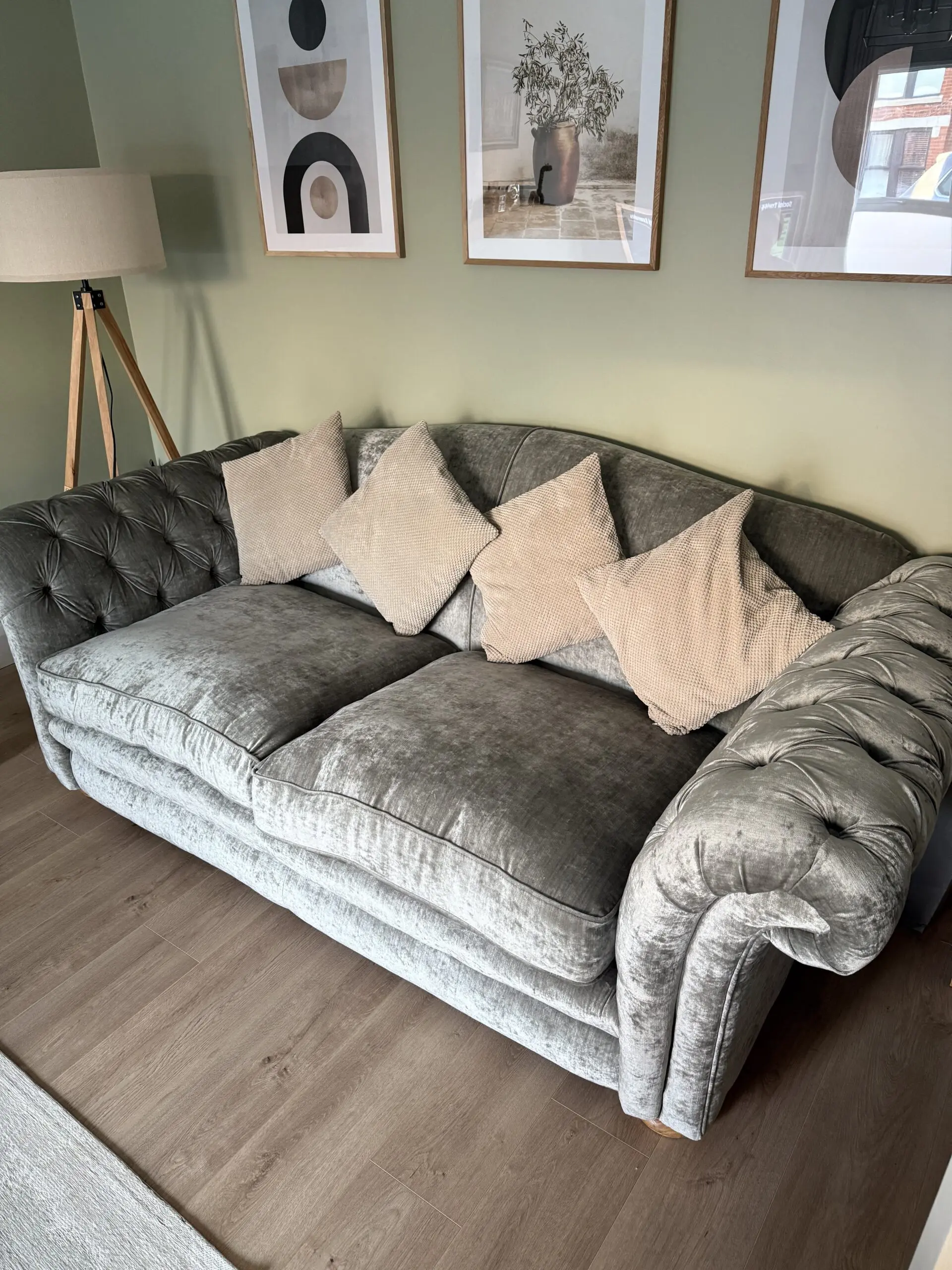 Pair of DFS Loch Leven 3-Seater Sofas – Grey/Silver – Excellent Condition