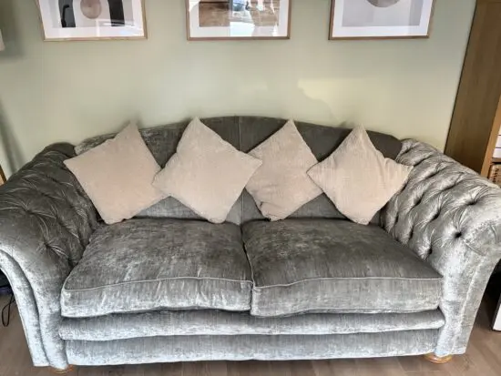 Pair of DFS Loch Leven 3-Seater Sofas – Grey/Silver – Excellent Condition