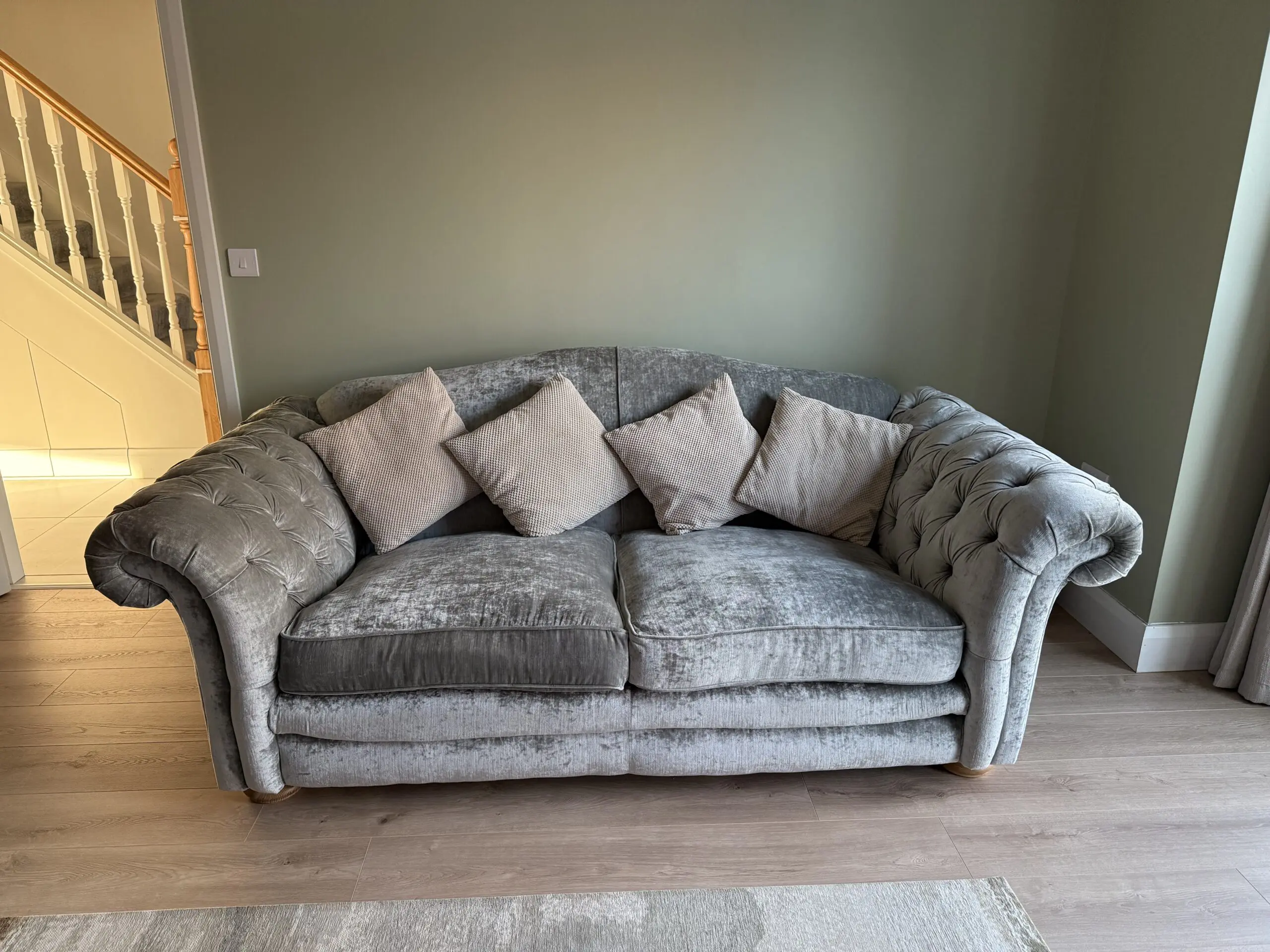 Pair of DFS Loch Leven 3-Seater Sofas – Grey/Silver – Excellent Condition