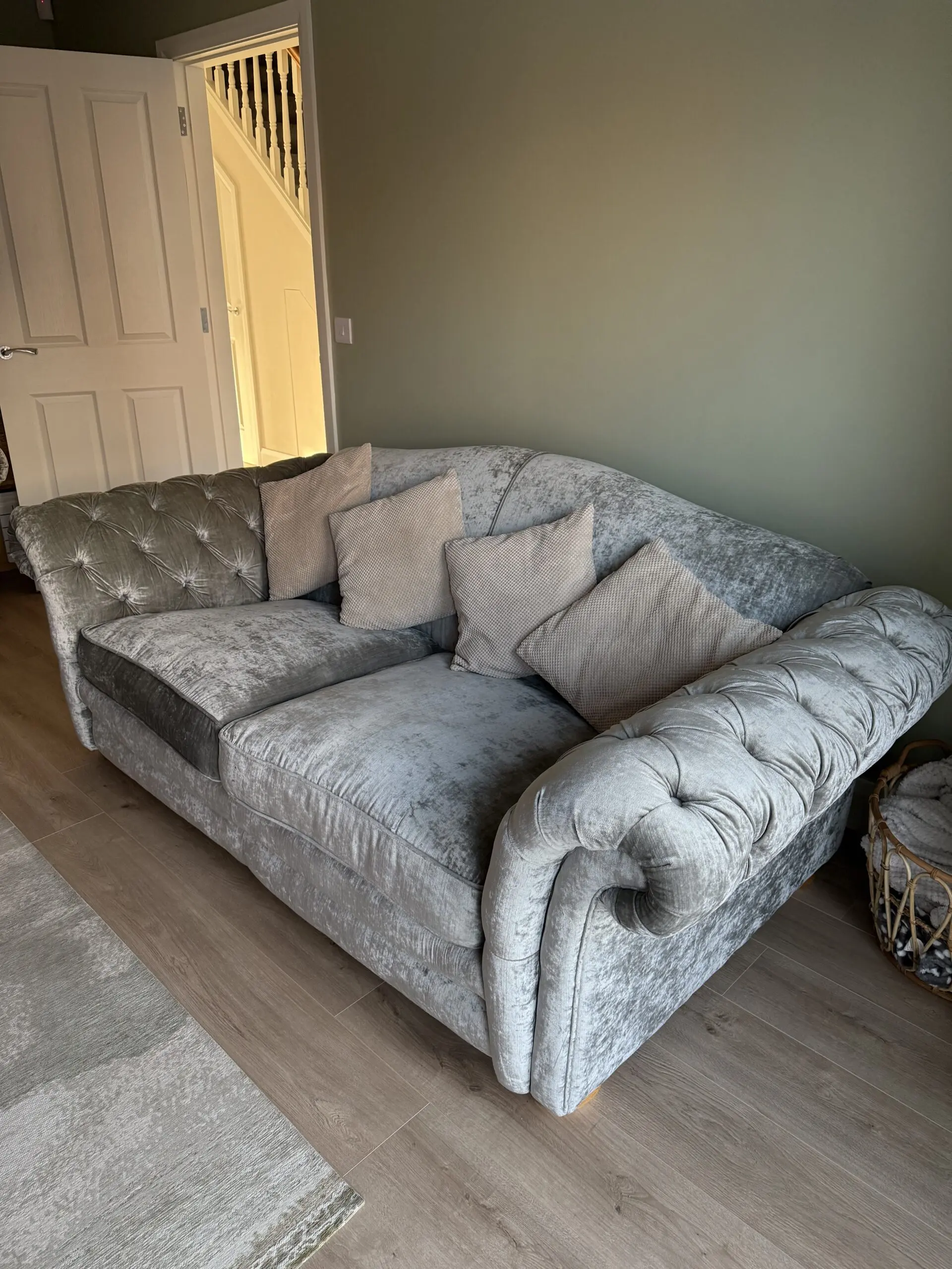 Pair of DFS Loch Leven 3-Seater Sofas – Grey/Silver – Excellent Condition