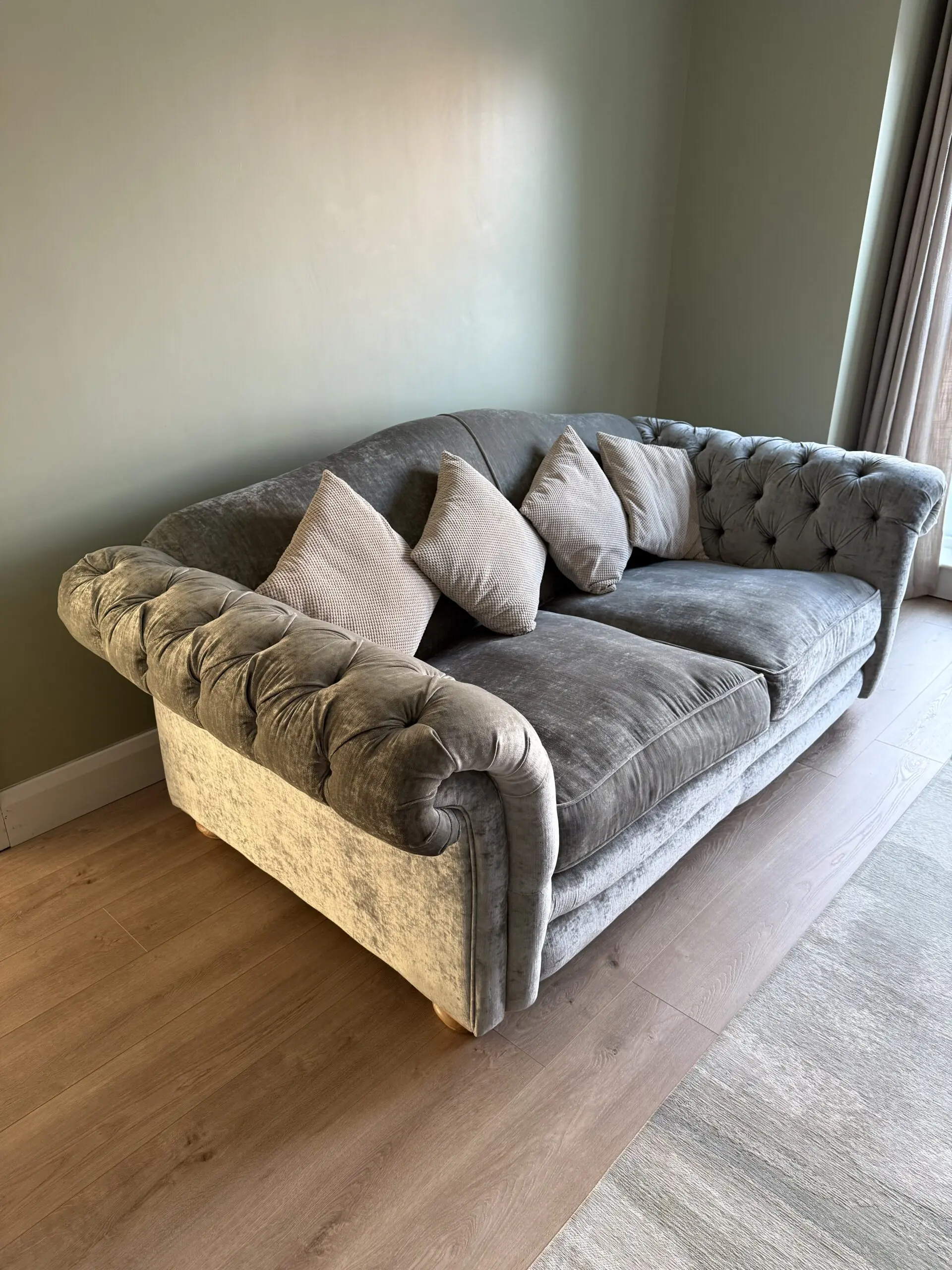 Pair of DFS Loch Leven 3-Seater Sofas – Grey/Silver – Excellent Condition