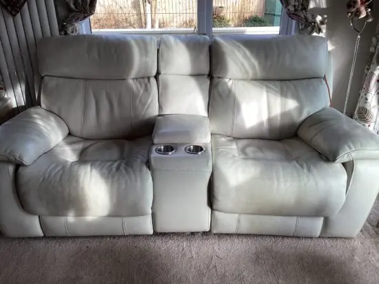 2 seater power reclIner with centre console and stool