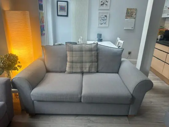 DFS Grey 2 Seater Sofa OWEN Pillow Back Foam Cushions