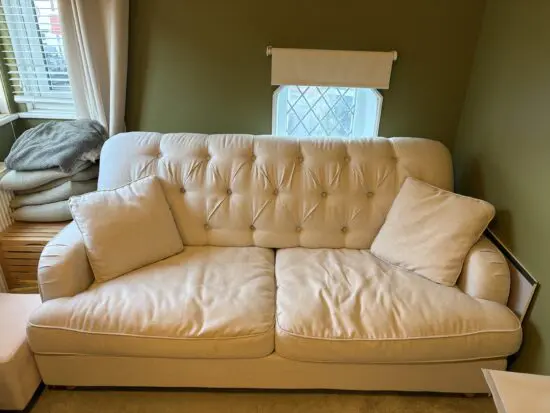 Dunelm Beatrice buttoned luna fabric, natural, 3 seater sofa bed