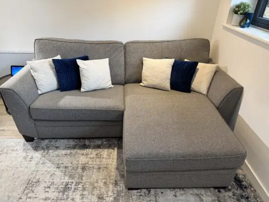 DFS corner sofa in mushroom grey - like new