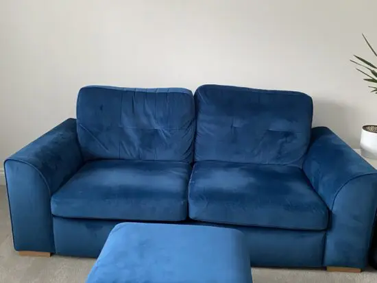 DFS Roux 3 Seater Sofa & Footstool Velvet Royal Blue