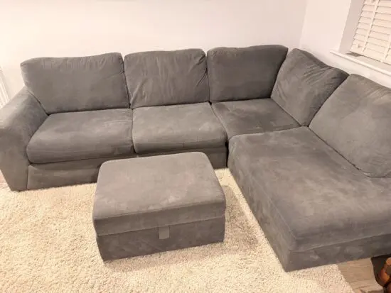 DFD grey corner sofa and footstool