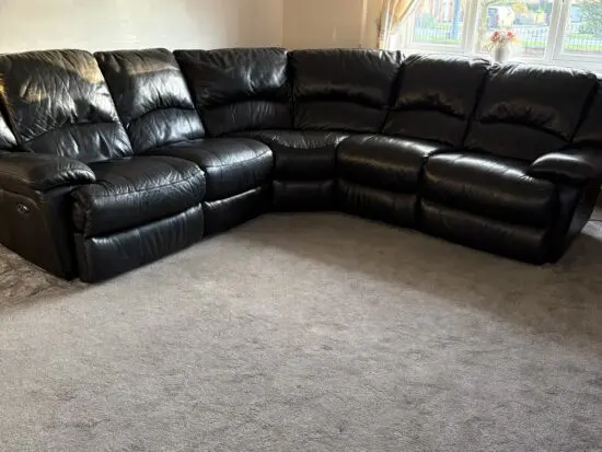 Black Leather Corner Sofa with Recliners