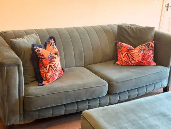 Sofology Fluted Isla Velluto Azure Teal Sofa, chair and pouffe