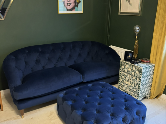 Swoon velvet sofa & footstool