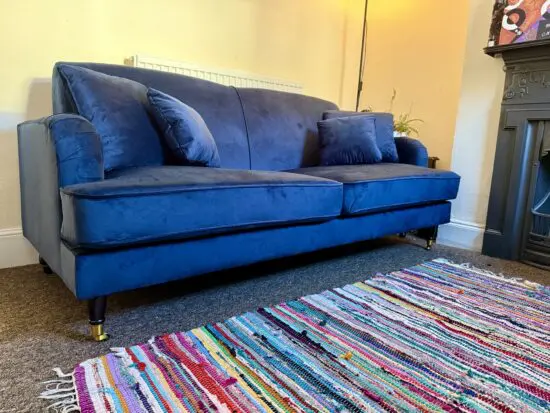 Navy Velvet Roll Arms Sofa NEW