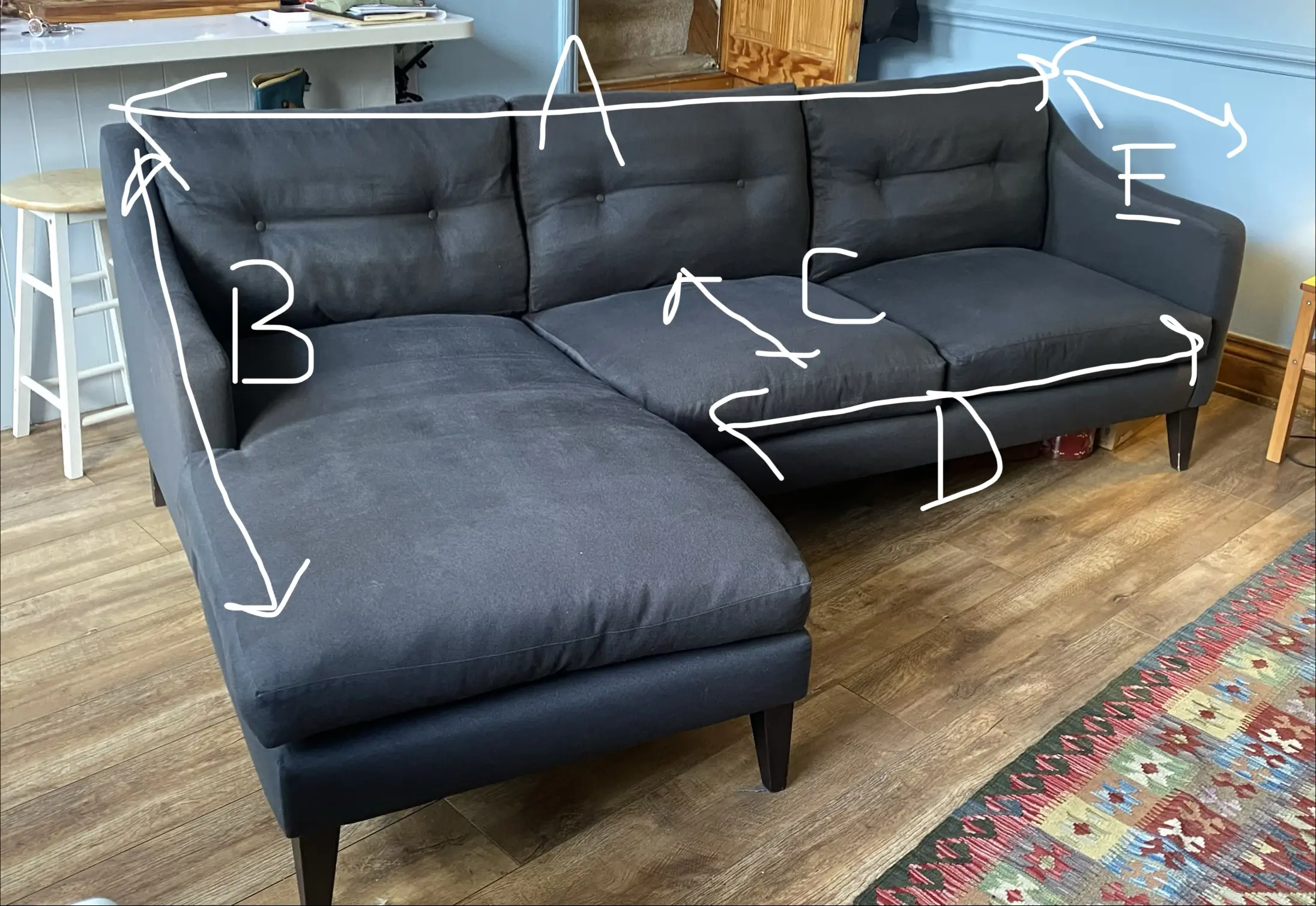 Charcoal Navy Arlo & Jacob Ferdinand Chaise sofa