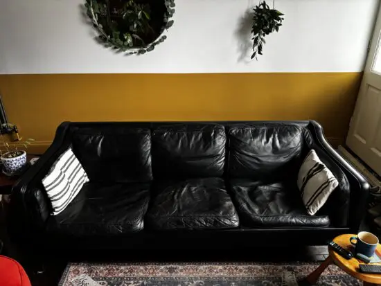 1960 Mid Century Danish Black Leather Sofa
