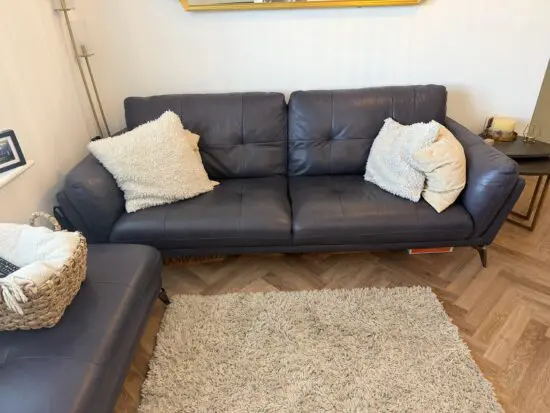 DFS Zinc Leather Navy Blue Sofa
