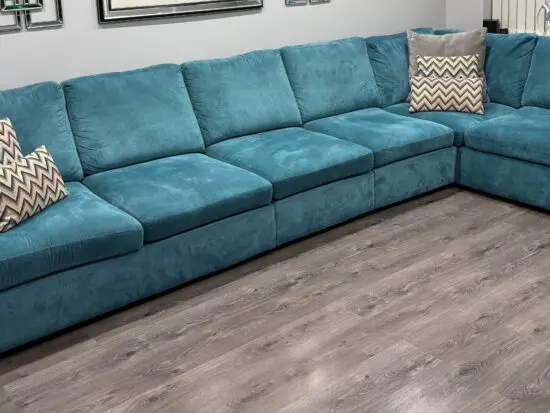 DFS Teal L Shape Sofa & Snuggle Chair