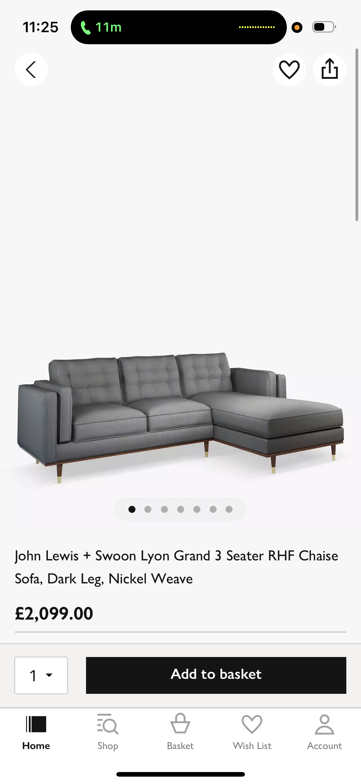 John Lewis and Swoon Lyon Grand 3 seater chaise sofa