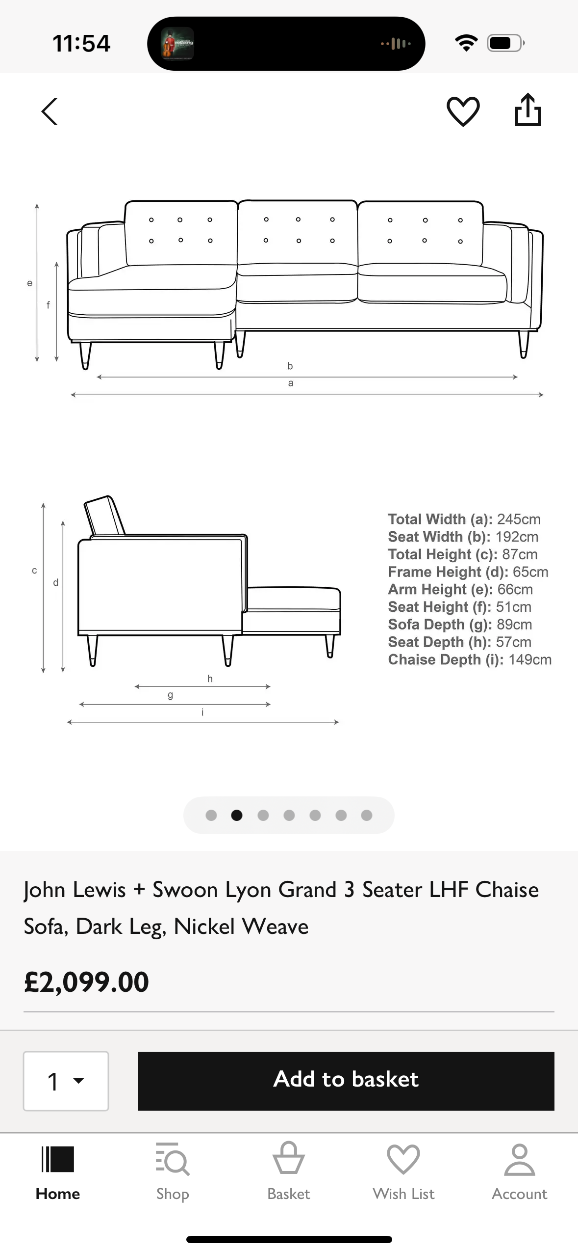 John Lewis and Swoon Lyon Grand 3 seater chaise sofa