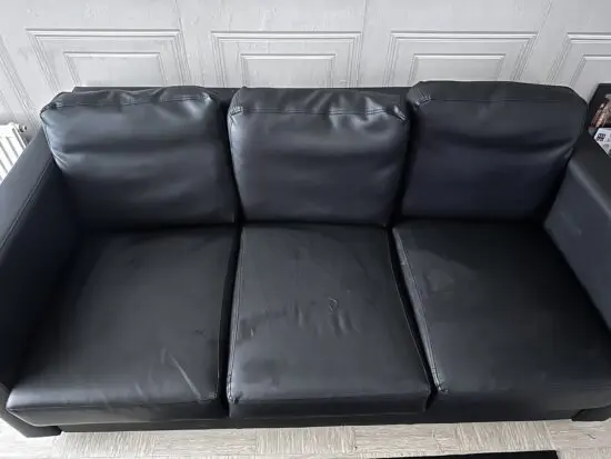 3 Seater black leather sofa