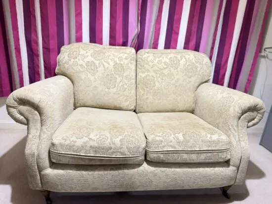 2-Seater & compact 3-Seater Sofas – Cream Fabric & Brown Leather