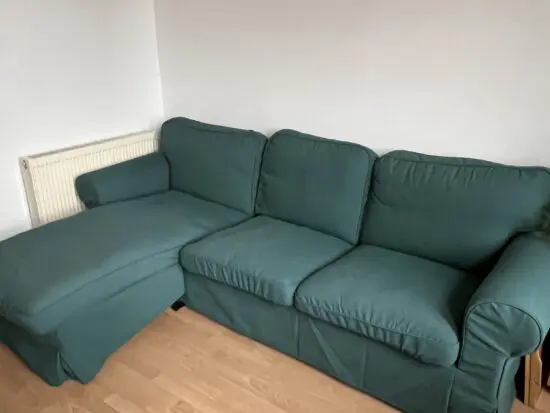 IKEA EKTORP 3-seat sofa with chaise longue - Dark turquoise & coffee table for free