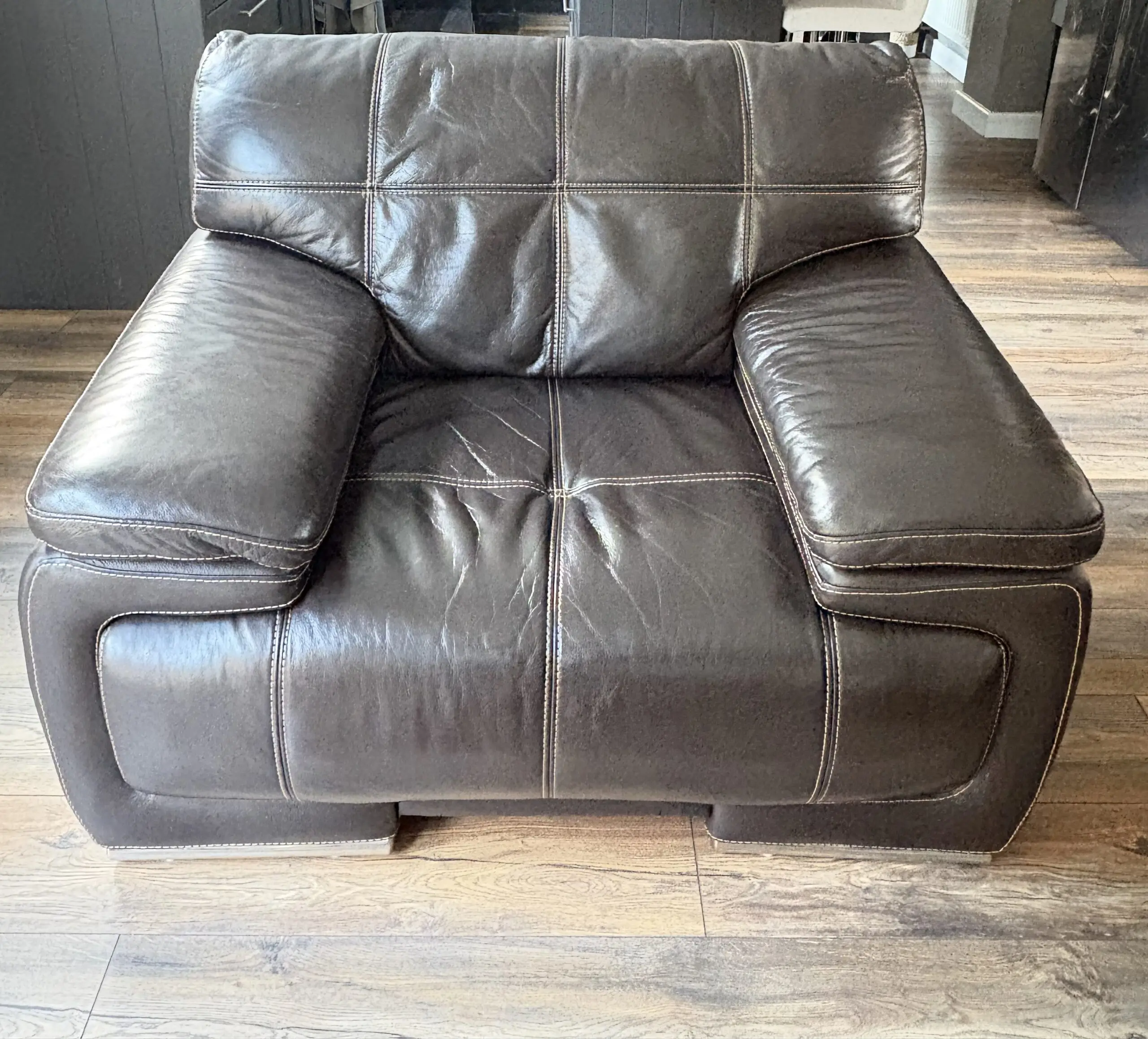 Sofology Bergamo Leather 3-Seater Sofa + Matching Armchair (Verona Brown)