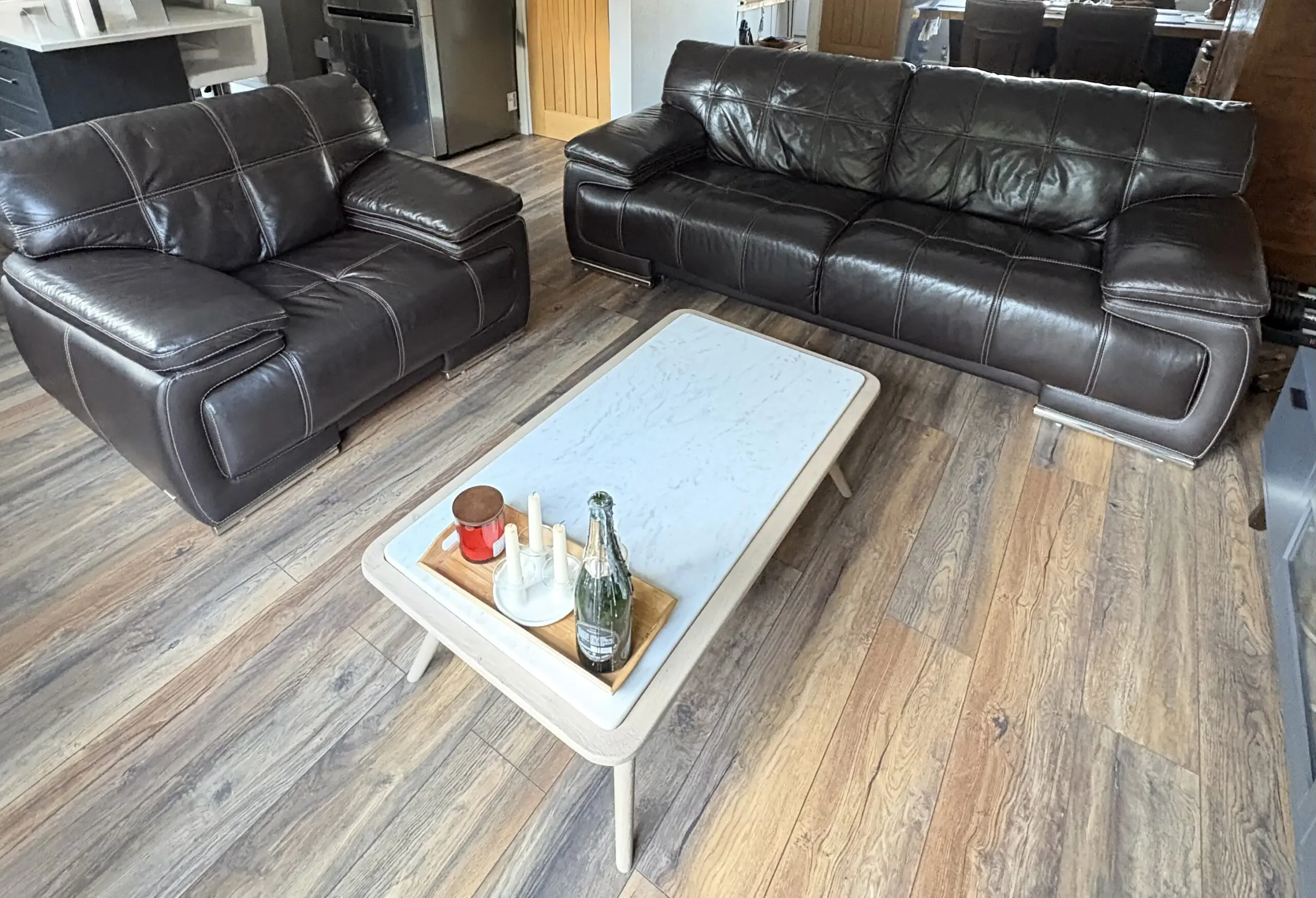 Sofology Bergamo Leather 3-Seater Sofa + Matching Armchair (Verona Brown)