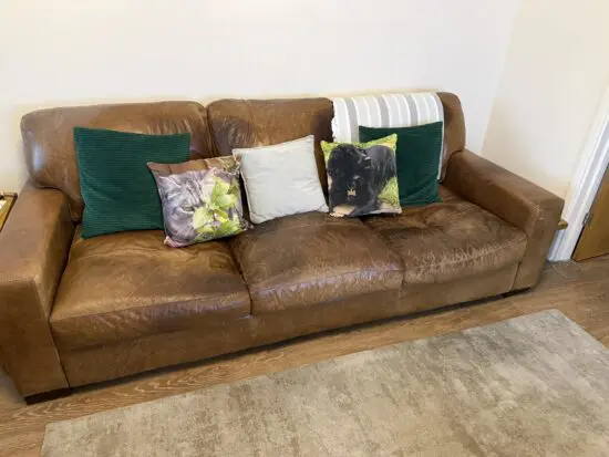 Large Barker and Stonehouse brown leather sofa