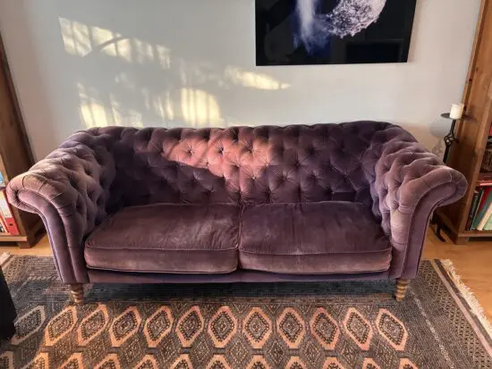 Purple velvet 2.5 seater sofa
