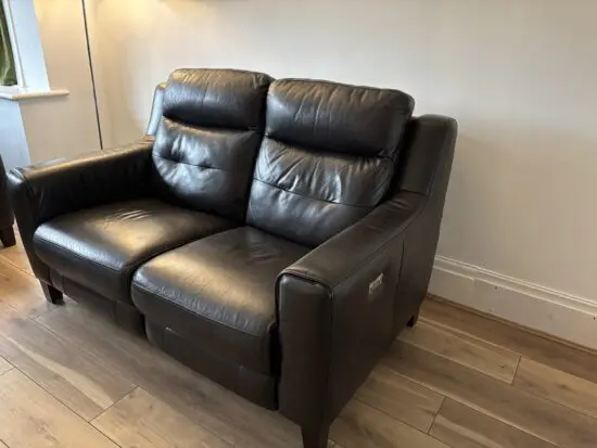 Pair of Sofology IOLINO black/brown leather recliners