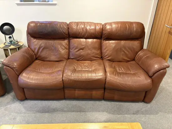 Furniture Village Revive Brown Leather 3 seater with power recliners and USB sockets