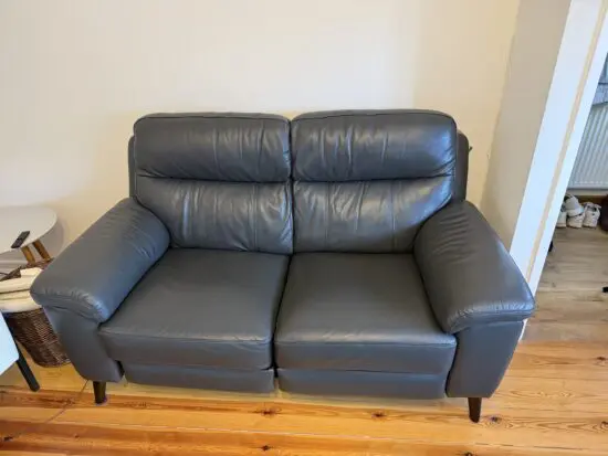 Pair of Dark Grey Leather Power Reclining Large 2 Seater Sofa