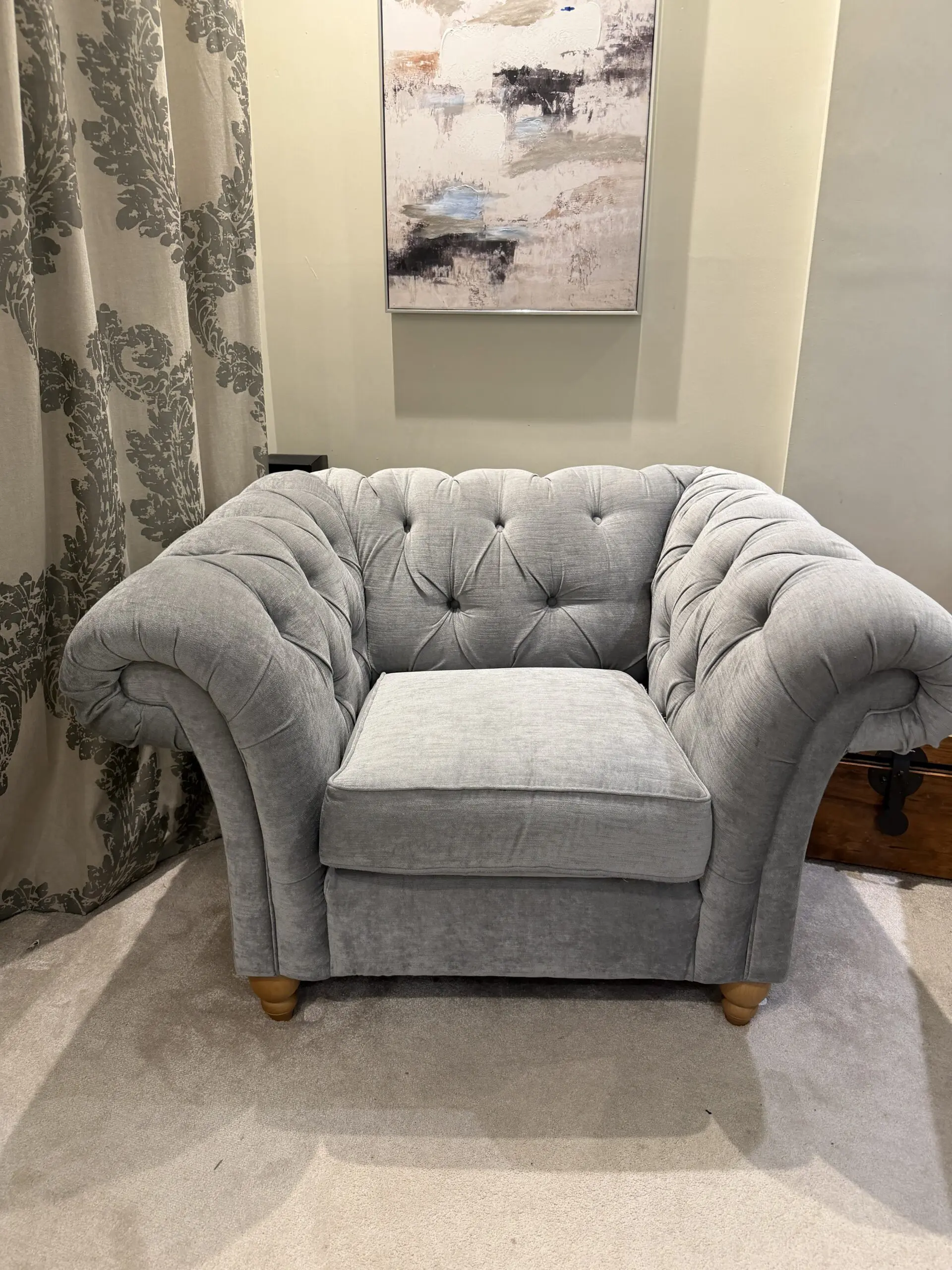 Gosford grey velvet 4 & 3 seater & arm chair