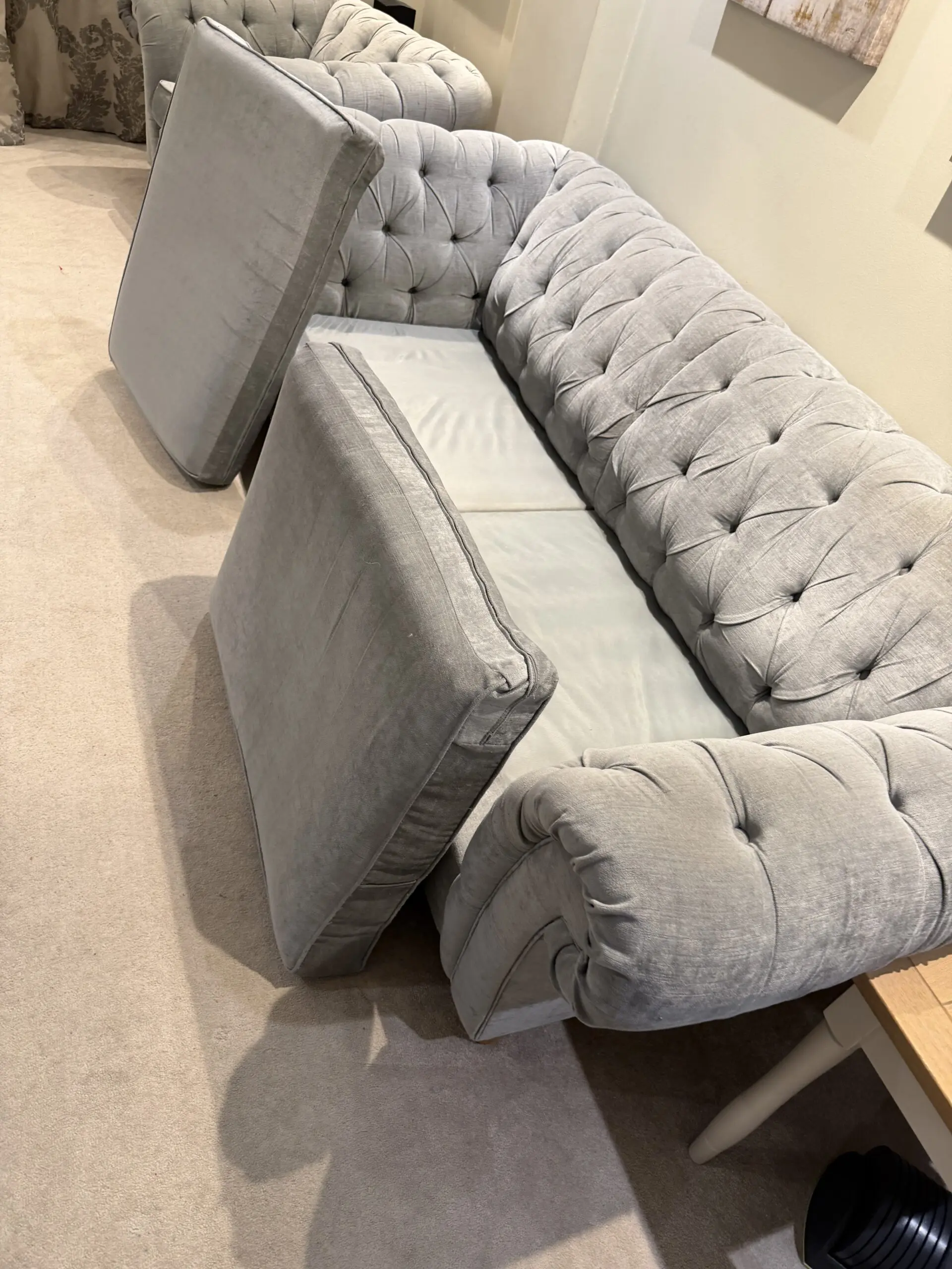 Gosford grey velvet 4 & 3 seater & arm chair