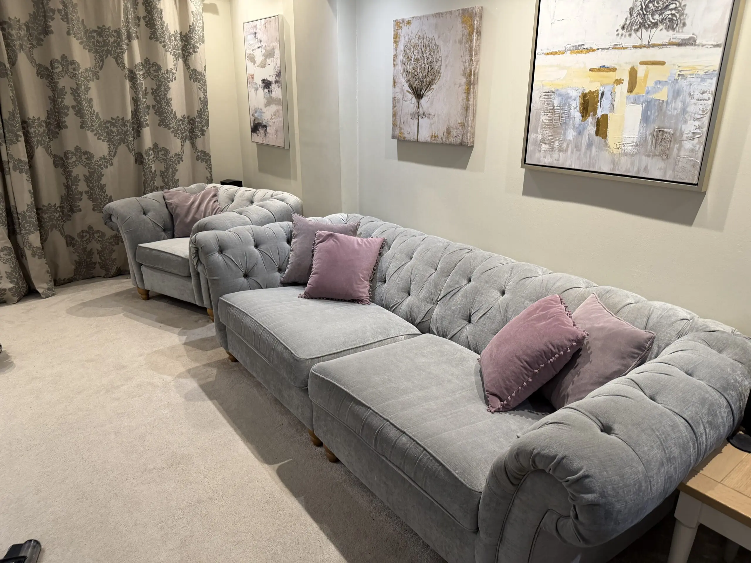 Gosford grey velvet 4 & 3 seater & arm chair