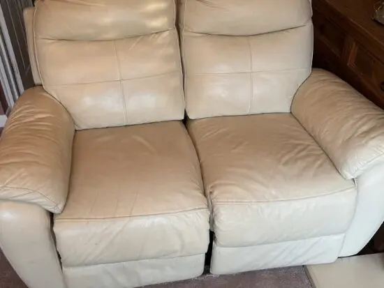 2 seater cream leather reclining sofa