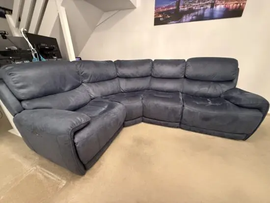 Large Blue Power Recliner Corner Sofa