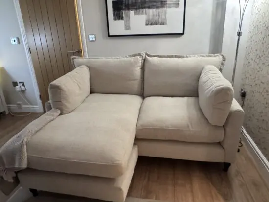 DFS Hallaton left-hand facing 3-seat chaise sofa in Ivory Pebble
