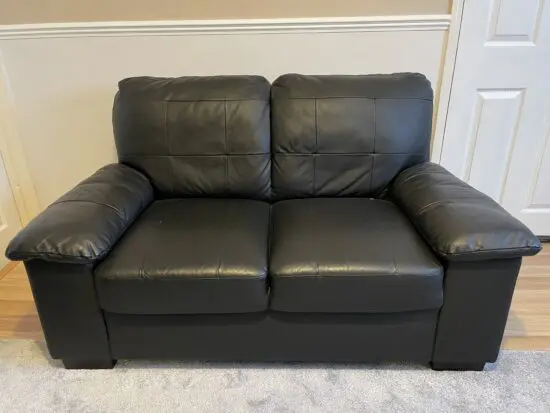 Black Leather 2 Seater Modern Sofas x2