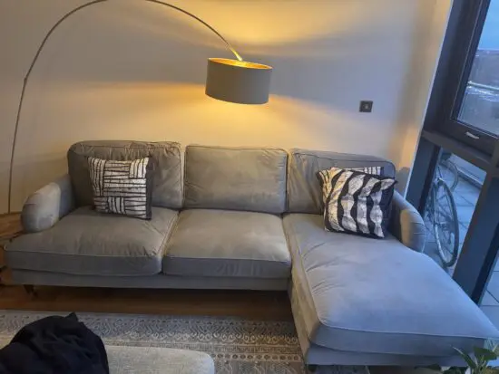 Grey Velvet Right Hand Facing 4 Seater Chaise Corner Sofa