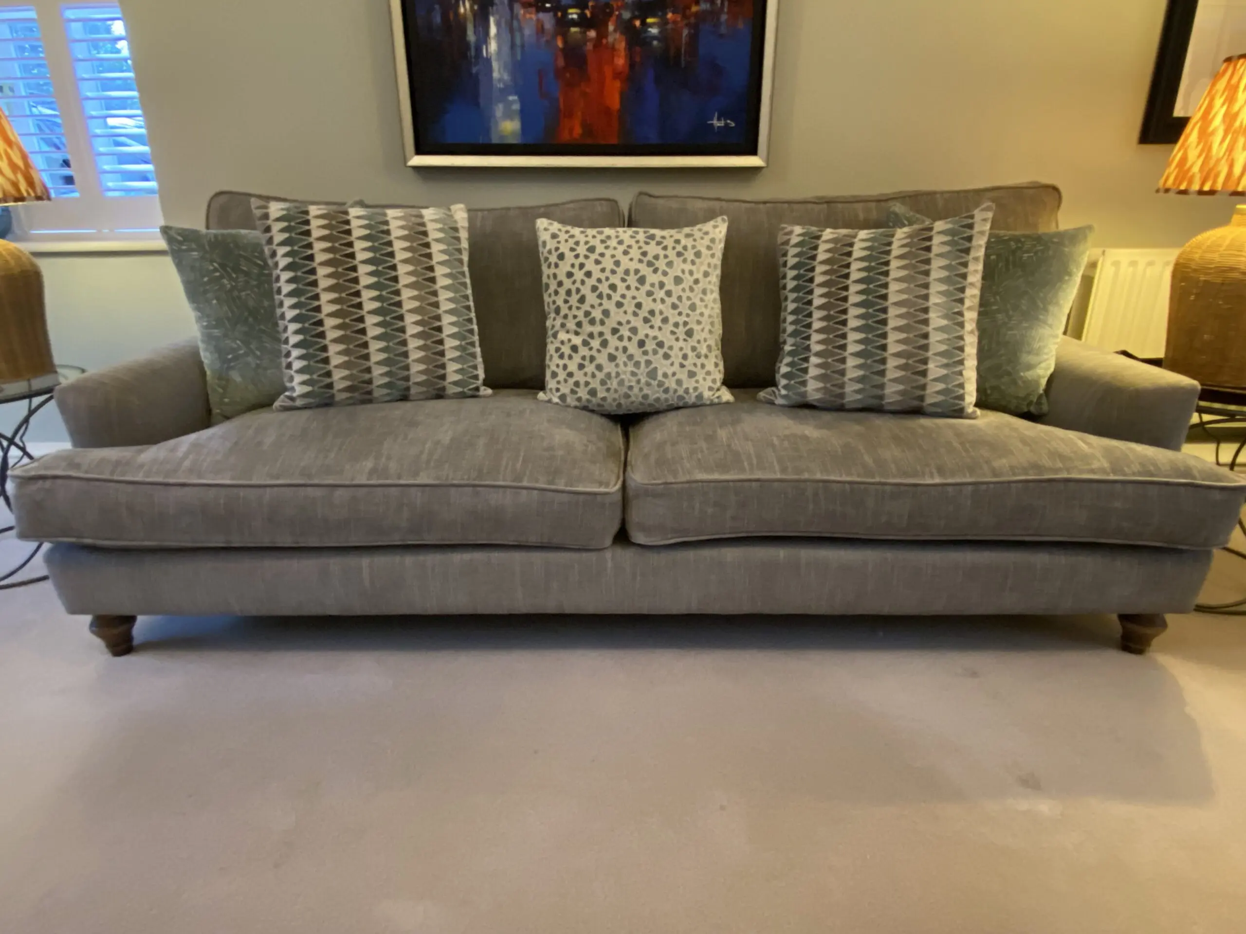 Barker and Stonehouse Ashcombe Sofa Set * 3 (Beige & Grey) + Villa Nova Footstool