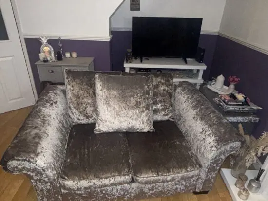 Crushed velvet grey silver 2 seater sofa x2