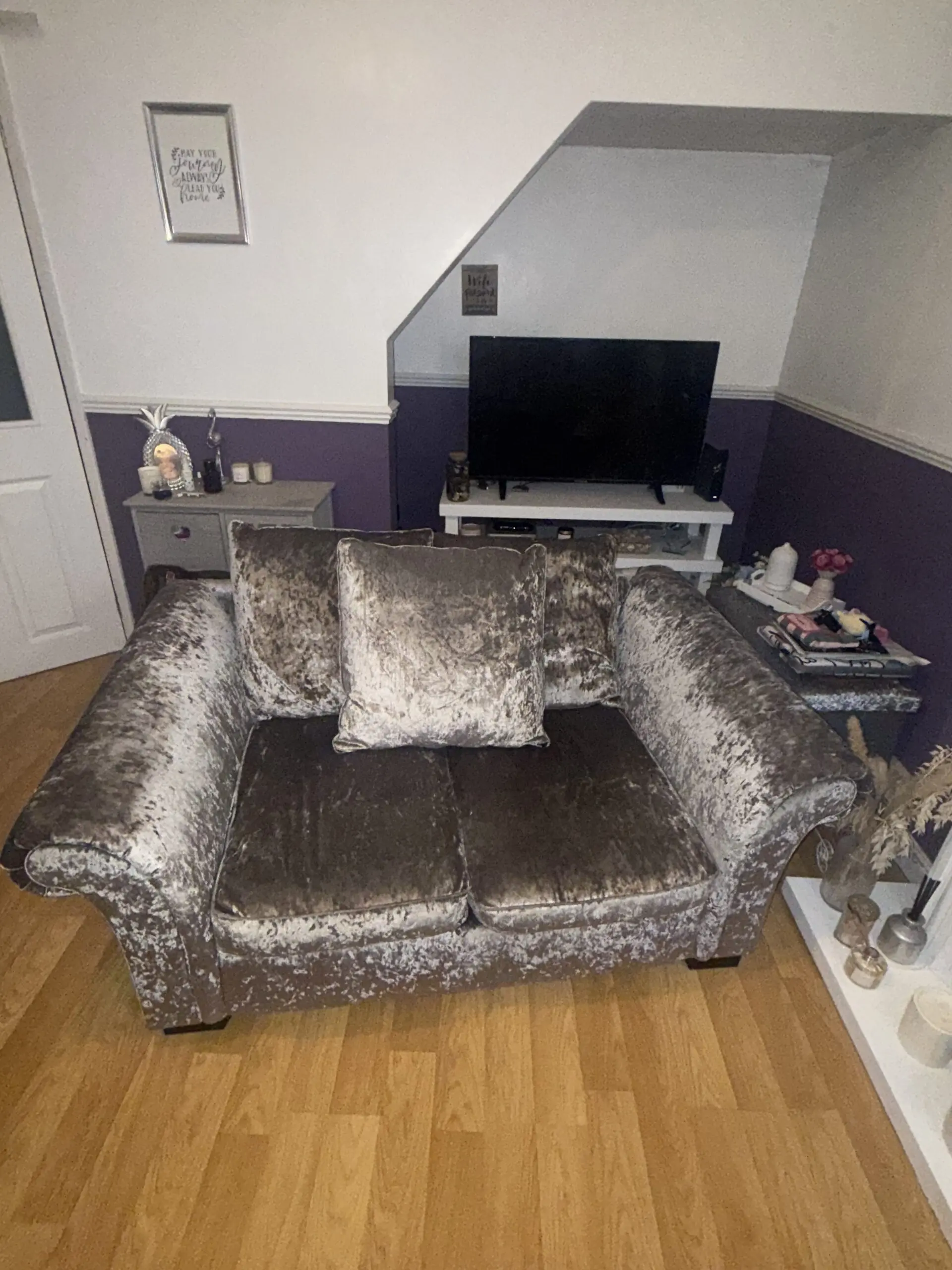 Crushed velvet grey silver 2 seater sofa x2