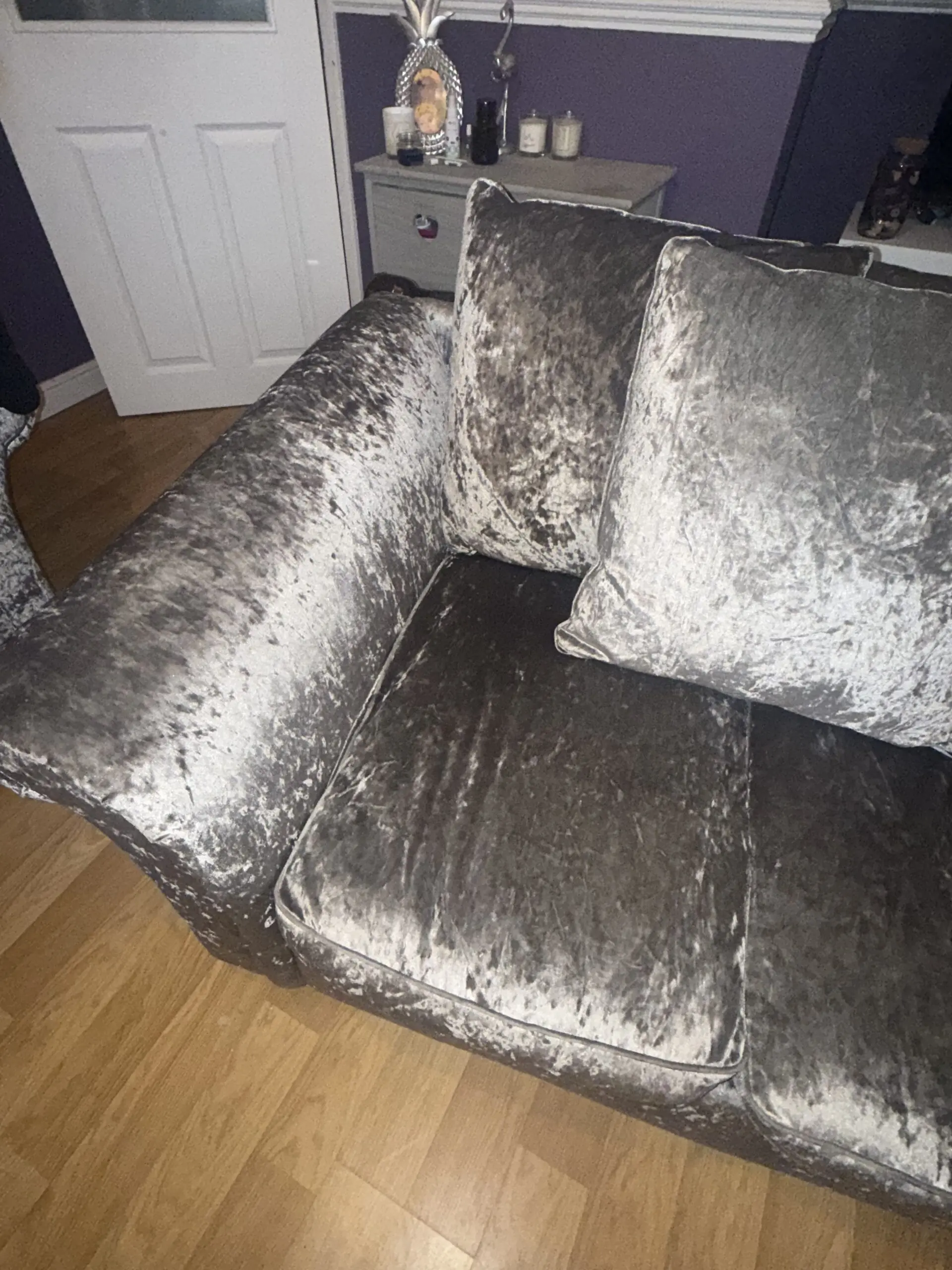 Crushed velvet grey silver 2 seater sofa x2