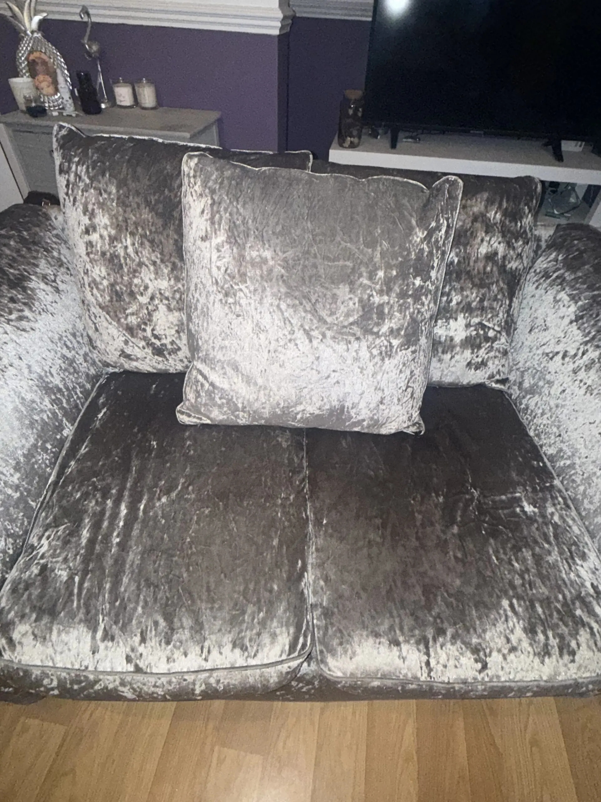 Crushed velvet grey silver 2 seater sofa x2