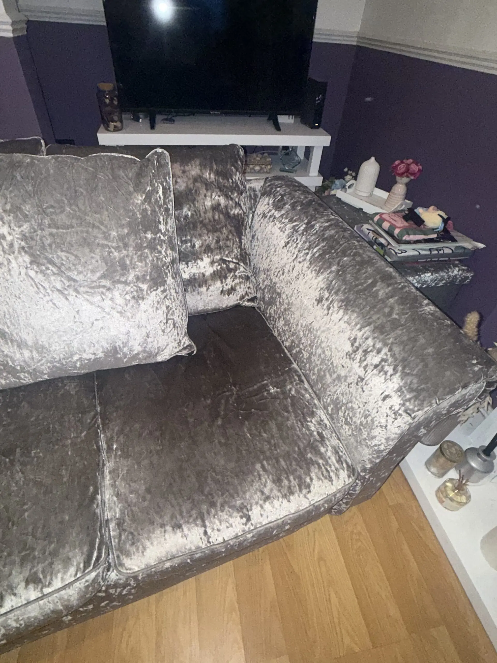 Crushed velvet grey silver 2 seater sofa x2