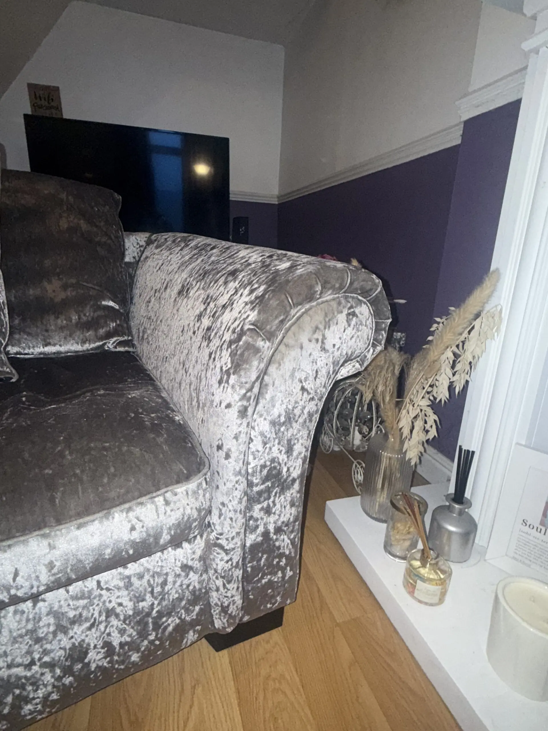 Crushed velvet grey silver 2 seater sofa x2
