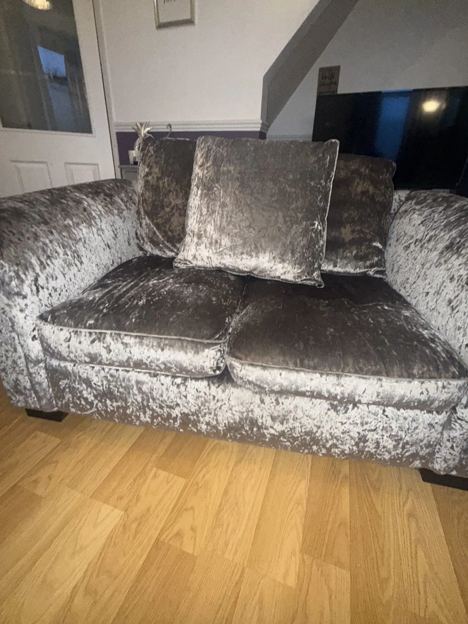 Crushed velvet grey silver 2 seater sofa x2