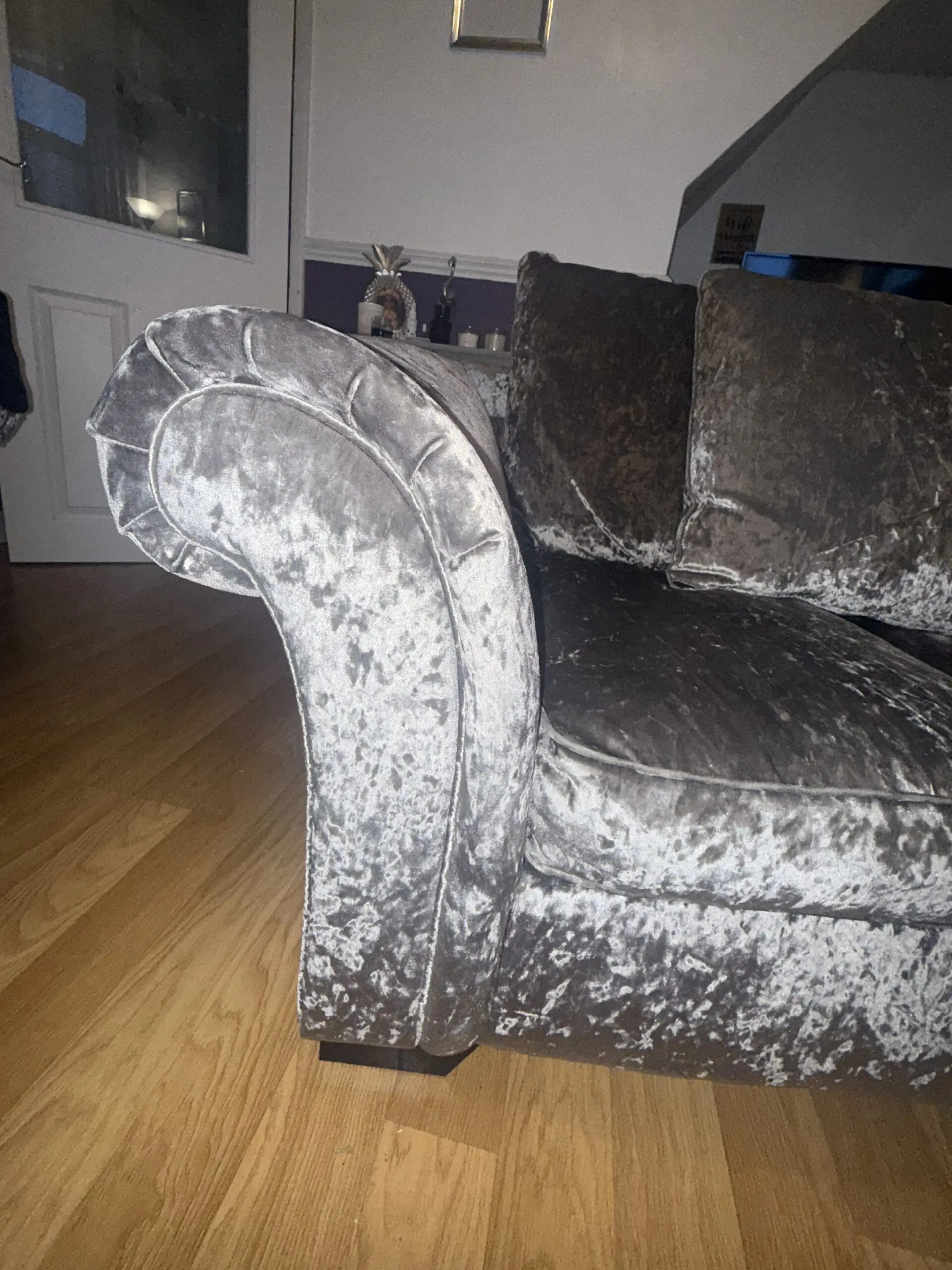 Crushed velvet grey silver 2 seater sofa x2